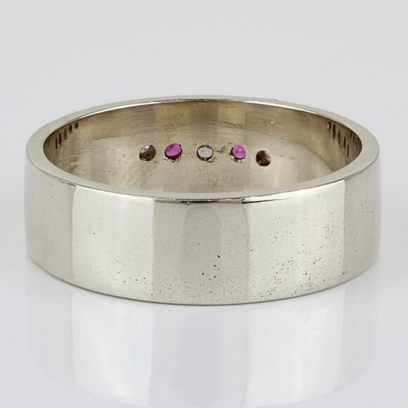 Vintage Men's 10k White Gold Diamond & Ruby Anniversary Band Wedding Ring - Picture 4 of 6